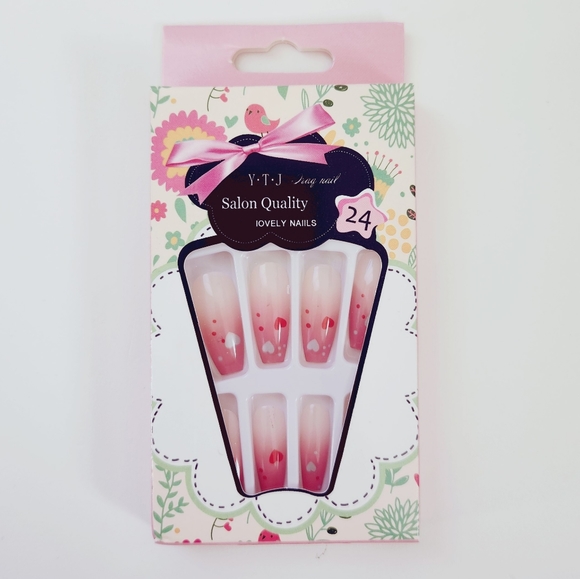 🐢2/$15 Ombre Valentine's with Hearts Press On Nails - Picture 4 of 9